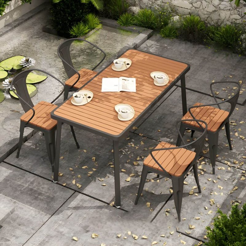 Industrieller Unfertiger Esstischset Metall UV-beständiges Esstischset - 55,1"L x 27,6"B x 29,5"H Schwarzer Tisch nur