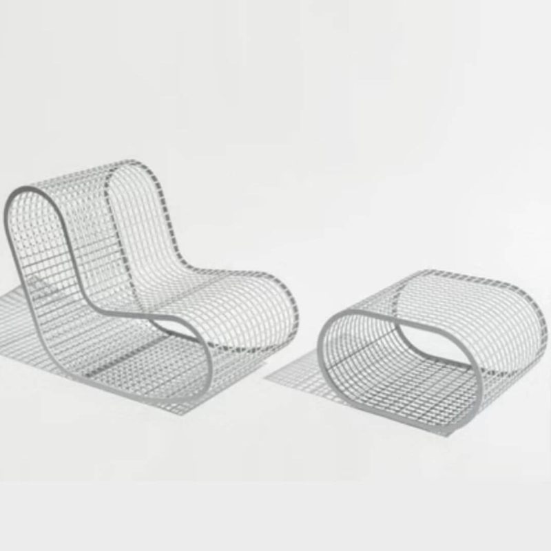Steampunk 2-teiliges weißes Patio-Sofa-Sitzgruppe, 2-teiliges Set (Stuhl & Ottoman)