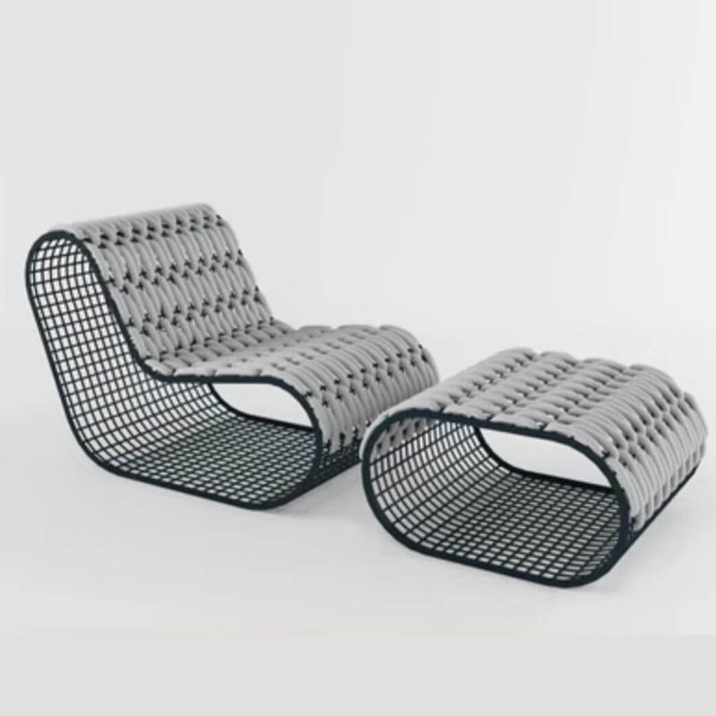 Rustikales 2-teiliges Set Mitternachtsschwarz Legierung symmetrisches Outdoor-Sofa-Sitzgruppe wasserbeständig mit Stuhl, 2-teiliges Set (Stuhl & Ottoman)
