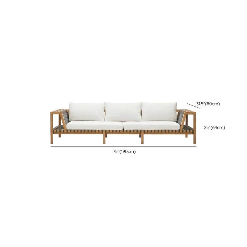 Dimension of Ash Wood Sofa with Storage, Removable Cushion, White Upholstery, 3 People, UV Resistant, Trendy Style, 3-Seater Sofa