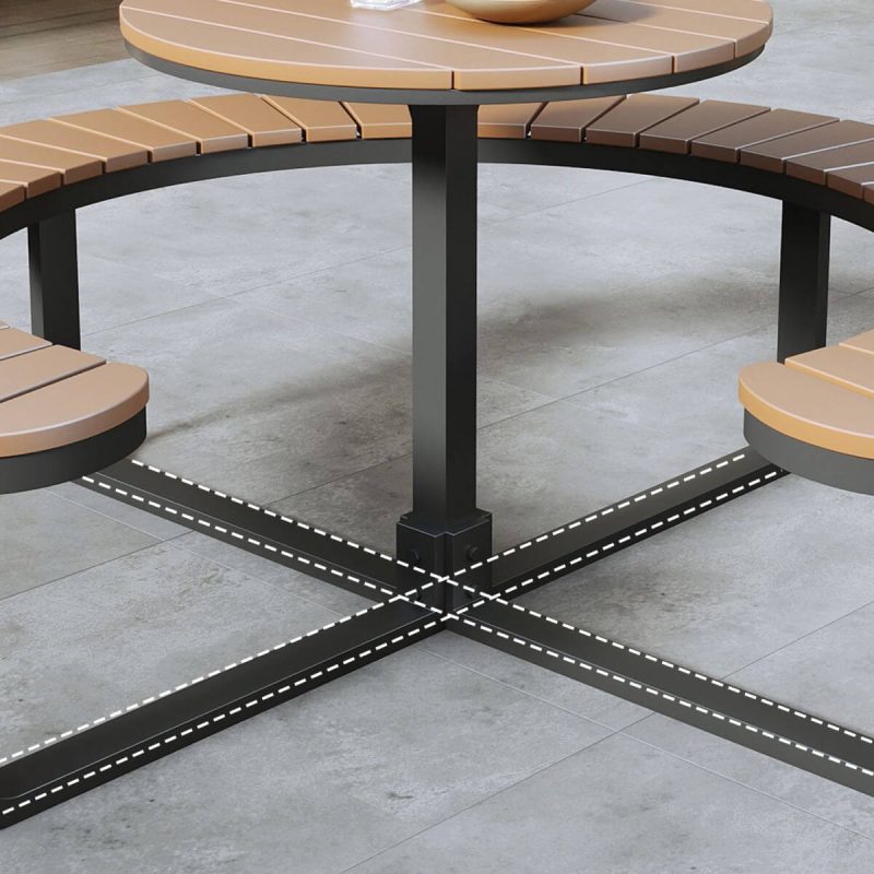 Natürliche Farbe Patio-Esstisch mit Metallrahmen, runder Tischplatte und einfachem Stil, Schwarz, 70,9"L x 70,9"B x 29,5"H