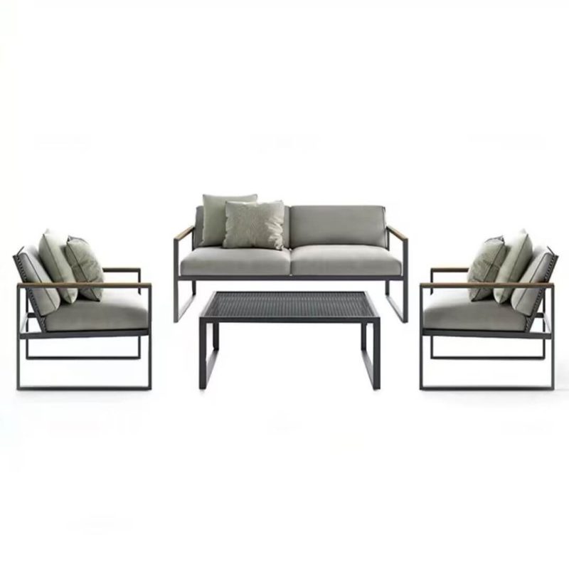 Old School Mitternachtsschwarzes Metall 1 Tisch Symmetrisch Taubengrau Patio Sofa Konversationsset 4-teiliges Set, 4-teiliges Set (2 Stühle & 1 Loveseat & 1 Couchtisch)