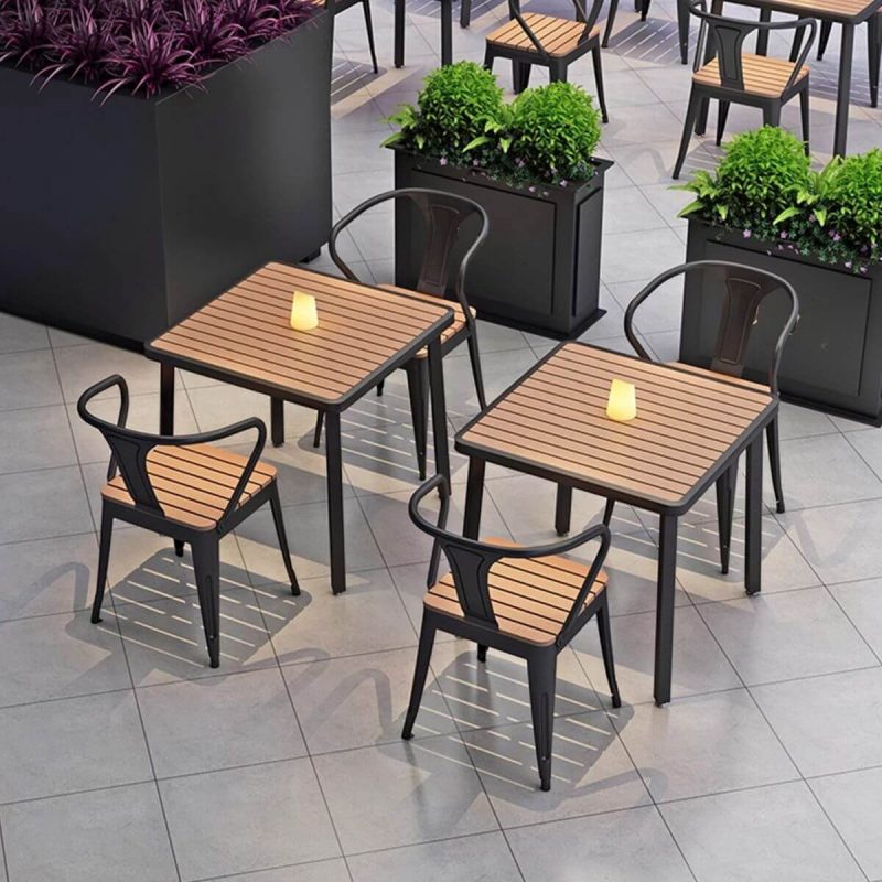 Outdoor-Esstischgarnitur mit Legierungsrahmen, wetterfeste braune 5-teilige Tisch- und Stuhlgarnitur, einfacher Stil, 29,5"L x 29,5"B x 29,5"H, Tisch & 4 Stühle