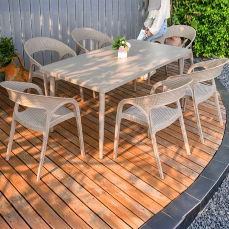 Oatmeal Patio-Essgruppe, Rechteckiger Metalltisch mit Stuhl, UV-beständig, 5-teilig, 63"L x 35,5"B x 28,3"H, Tisch & 4 Stühle