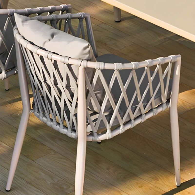 Metallischer tropischer Stil Gartenstuhl Armlehne Antik-Finish mit Kissen - 6-teiliges Set