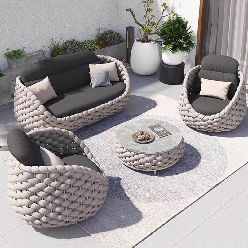 Trendy Black Alloy Sofa, wasserdicht für 3 Personen mit Kissen und Polster, 3-Sitzer Sofa