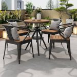 Natürliche Farbe Outdoor-Esstischset mit Legierungsrahmen, wetterfeste 5-teilige Stühle, einfacher Stil Tisch, Weiß, 22"L x 22"B x 31,5"H, Tisch & 4 Stühle