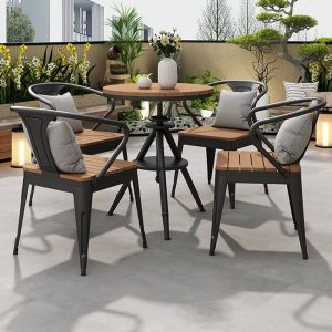 Natürliche Farbe Outdoor-Esstischset mit Legierungsrahmen, wetterfeste 5-teilige Stühle, einfacher Stil Tisch, Weiß, 22"L x 22"B x 31,5"H, Tisch & 4 Stühle