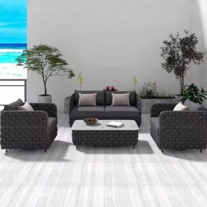 Schwarze wasserdichte Alloy-Loveseat für 2 Personen, trendy mit Kissen und Polster, Loveseat
