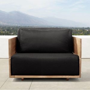 Schwarzes Naturholzsofa mit abnehmbarer Kissenbezug und Kissen, UV-beständig für 1 Person, trendiger Stil, 1-Sitzer Sofa