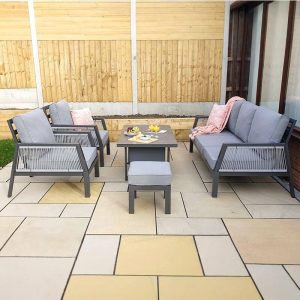 5-teiliges Garten-Sofa-Set mit Bank und Ottoman, 5-teiliges Set (2 Stühle & 3-Sitzer Sofa & Couchtisch & Ottoman)