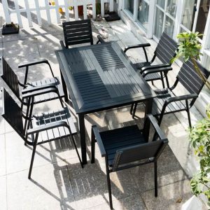 Patio-Essgruppe, Tisch aus hergestelltem Holz in Tinte, UV-beständig, 5-teilig, rechteckig mit Stuhl, 47"L x 31"B x 29"H, Tisch & 4 Stühle