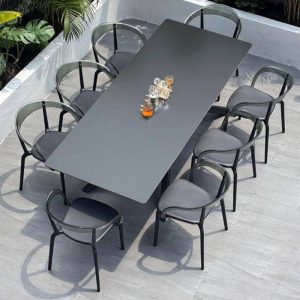 Outdoor-Essset mit Polymer-Verbundsitzen, flammhemmend, 7-teiliges Set in Midnight Black mit Stuhl, einfachem Stil und Tisch, 86,6"L x 35,4"B x 29,5"H, Tisch & 6 Stühle