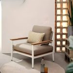 Holz 2 Tische braunes 100% Baumwolle Patio Sofa Konversationsset 5-teiliges graues Sofa, 5-teiliges Set (1 Einzel&2 Dreier&1 quadratischer Couchtisch&1 langer Tisch)