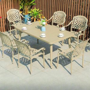 Natürliche Farbe Rechteckiger Metall Einfacher Patio Esstisch, Nur Tisch