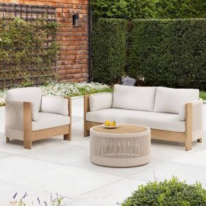 Weiß Naturholz Sofa, UV-beständig für 1, Moderner Stil mit Kissen, 1 Stück, 1-Sitzer Sofa