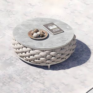 13,77" Hoher Stein-Couchtisch Zeitgenössischer Brauner Tisch mit Metallrahmen - 28"L x 28"B x 14"H Nur Tisch