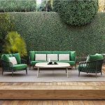 Wasserdichtes Stoff Terrassen Sofa Set mit grauem Metallrahmen und abnehmbaren Kissen - 4-teiliges Set (2 Stühle & 1 Zweisitzer & 1 Couchtisch) Grün