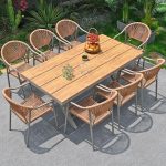 Patio-Essset, Tisch aus Holzwerkstoff, 7-teiliges Set, beige, rechteckig, Stuhl, UV-beständig, mit Tisch, Tisch & 6 Stühle, 76"L x 35"B x 30"H