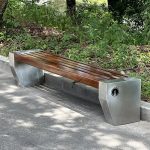 Einfache Edelstahlrahmen-Holz-Picknickbank, 59"L x 18"B x 18"H, Kaffee