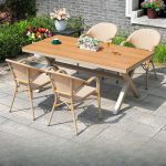 Natürlich farbiger Patio-Esstisch mit metallischem rechteckigem, minimalistischem Design, nur Tisch