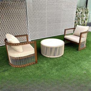 Patio Sofa Sitzgruppe, Teakholz, für 4 Personen, 5-teilig, Kleiner Raum Set, Abnehmbares Kissen, Sepia Rahmen, Weiße Kissen, Nicht verfügbar, 5-teiliges Set (4 Stühle & Couchtisch)
