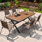 Outdoor-Esstisch mit Polymer-Verbundsitz, 7-teiliges Set, wetterfeste Schokoladenfarbe, Stuhl, einfacher Stil, Tisch, 59,1"L x 35,4"B x 29,1"H, Tisch & 6 Stühle