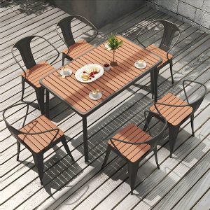 Industrieller Unfertiger Esstischset Metall UV-beständiges Esstischset - 47,2"L x 23,6"B x 29,5"H Schwarzer Tisch nur