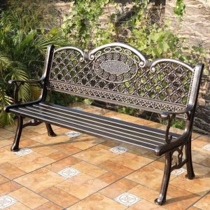 Minimalistische Aluminium Sepia Gartenbank mit geschwungener Armlehne und Rückenlehne, 45"L x 25"B x 36"H