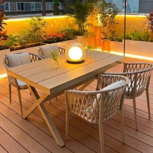 Polstergarnitur für draußen in natürlicher Farbe - 7-teiliges Set, wetterfest mit Stuhl, einfachem Stil und Tisch, 51,2"L x 35,4"B x 29,5"H, Tisch & 6 Stühle