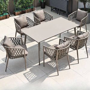 Hellgraues Terrassen-Essset, Metalltisch, Rechteckig, mit Stuhl, UV-beständig, 5-teilig, 59"L x 31,5"B x 28"H, Tisch & 4 Stühle