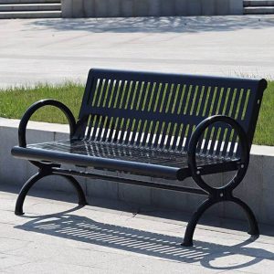 Moderner Stil Eisen Parkbank Wasserdicht Schwarz mit Rückenlehne und Armlehne - 59"L x 25,5"B x 31,5"H