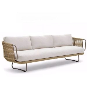 Weißes Sofa mit Schaumstofffüllung für 3 Personen mit Kissen, UV-beständig, trendiger Stil mit Kissen, 3-Sitzer Sofa