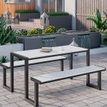 Outdoor-Picknicktisch in Weiß mit Metallrahmen, rechteckiger Form und einfachem Stil, Weiß, 47"L x 59"B x 30"H