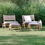 3-teiliges wasserfestes Patio-Sofa-Set mit Kreide-Canvas-Bezug und Sepia-Naturholzrahmen, 1-Sitzer Sofa mit Ottoman