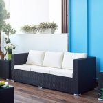 UV-beständiges modulares Design Kreide Outdoor Sofa Sitzgruppe mit Schwarzem Vitreous Tisch und Sektionalsofa, 3-teilig, 3-teiliges Set (3-Sitzer Sofa x 2 & Couchtisch)