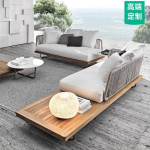 2-teiliges Garten-Sofa-Sitzgruppenset mit abnehmbaren Kissen, Sepia-Tisch, Polyester-Bezug, gewaschenen grauen Kissen, Holzplatte und Loveseat, 2-teiliges Set (Ecksofa & Couchtisch)