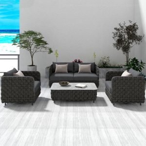Dunkelgraues Loveseat für 2 Personen mit Legierungsrahmen, UV-beständig, trendiger Stil, inklusive Kissen - 1 Stück, 53"L x 28"B x 28"H