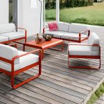 3-teilige rote Legierung Patio-Sofa-Sitzgruppe wasserabweisend mit Canvas-Stuhl, 1 Tisch, 3-teiligem Set (2 Stühle & 1 Couchtisch)