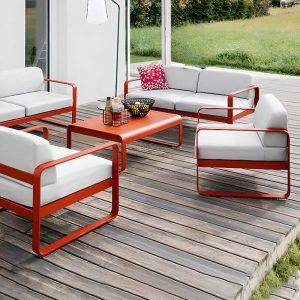 3-teilige rote Legierung Patio-Sofa-Sitzgruppe wasserabweisend mit Canvas-Stuhl, 1 Tisch, 3-teiligem Set (2 Stühle & 1 Couchtisch)