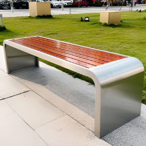 Art Deco Gartenbank mit Rückenlehne in Auburn aus Holzwerkstoff, 59"L x 23"B x 29,5"H