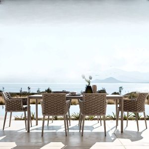 Skandinavisches Taubengraues UV-beständiges Aluminium Terrassen Armlehnenstuhl mit Kissen, 1 Stuhl, Beige