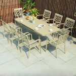 Ausziehbarer rechteckiger Metall-Patio-Esstisch in natürlicher Farbe, minimalistisch, nur Tisch