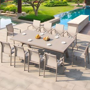 Moderner Outdoor-Armlehnenstuhl in Creme-Aluminium-Material für 1 Stuhl, 22"L x 22"B x 35"H