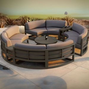 Zeitgenössisches wasserbeständiges Metallsofa für 4 Personen mit Kissen, Schwarz, 1 Stück