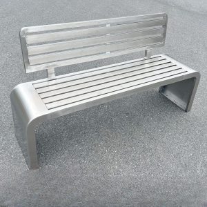 Einfache Edelstahl-Außenbank, Stahlrahmen, 59"L x 16"B x 33"H