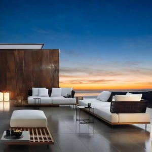 Modernes Massivholzrahmen Patio Konversationsset Groß für Garten und Terrasse - 3-teiliges Set (Mittelpositionsstuhl & Eckstuhl & Beistelltisch)
