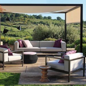 Weißer Rahmen Loveseat mit Schaumstoff-Polsterung, Kissen inklusive, für 2, UV-beständig, trendiger Stil, Kissen inklusive, 2-Sitzer Sofa