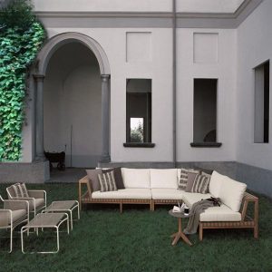 Eschenholz Loveseat mit Stauraum, abnehmbarem Kissen, modularer Design, weißer Polsterung, für 2 Personen, UV-beständig, rechte Eckloveseats