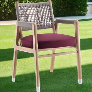 Skandinavischer Cremefarbener wasserdichter Holz-Außenseitenstuhl mit Kissen, 1 Stuhl, 31"L x 24"B x 30"H